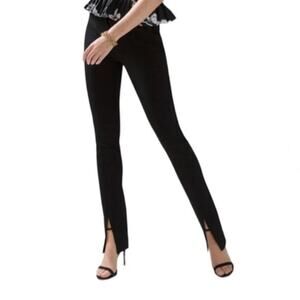 Jason Wu Black Faux Leather Stretch Mid Rise Straight Slim Pants Split Leg Sze S